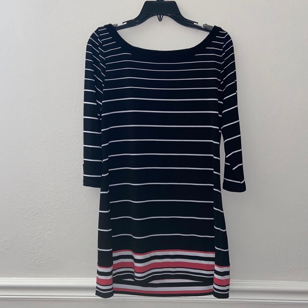 WHBM Striped Boat Neck Long Sleeve Mini sway Dress Size Large